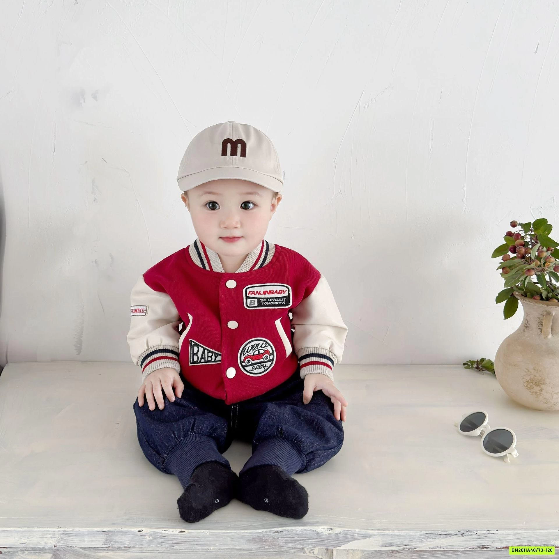 BOMBER ĐỎ MIX DENIM BO GẤU SZ NHÍ