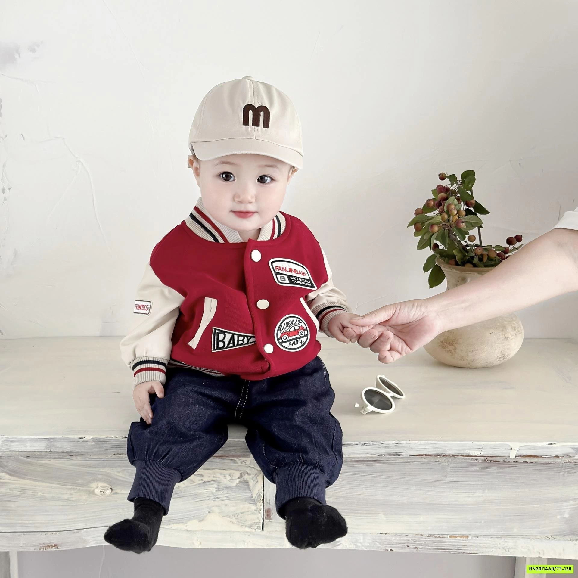 BOMBER ĐỎ MIX DENIM BO GẤU SZ NHÍ