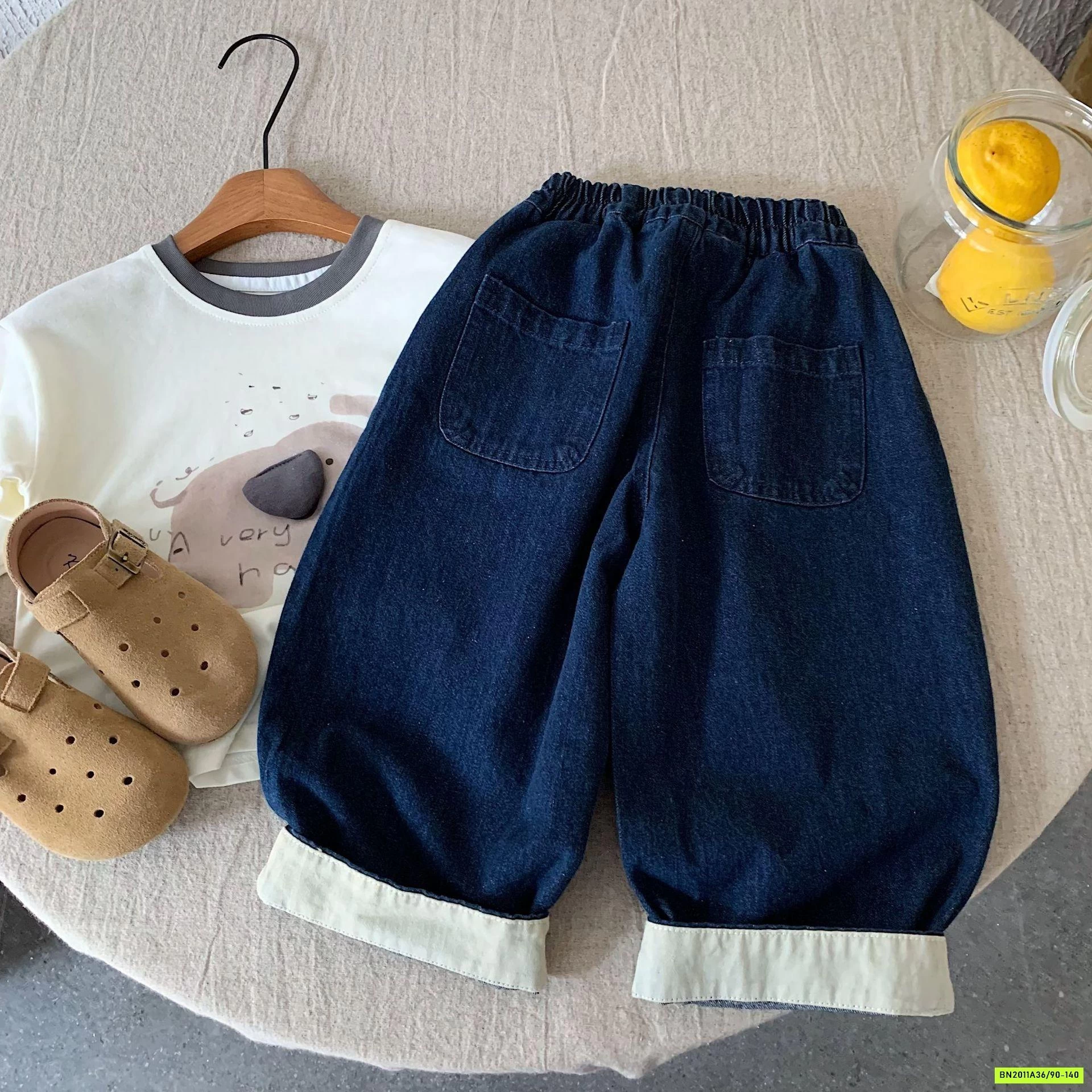 DENIM BAGGY GẤP GẤU IN HÌNH