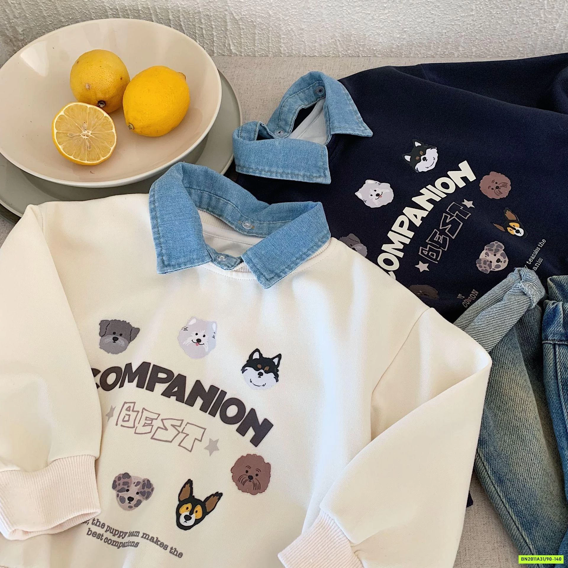 ÁO NỈ COMPANION PHỐI CỔ JEANS