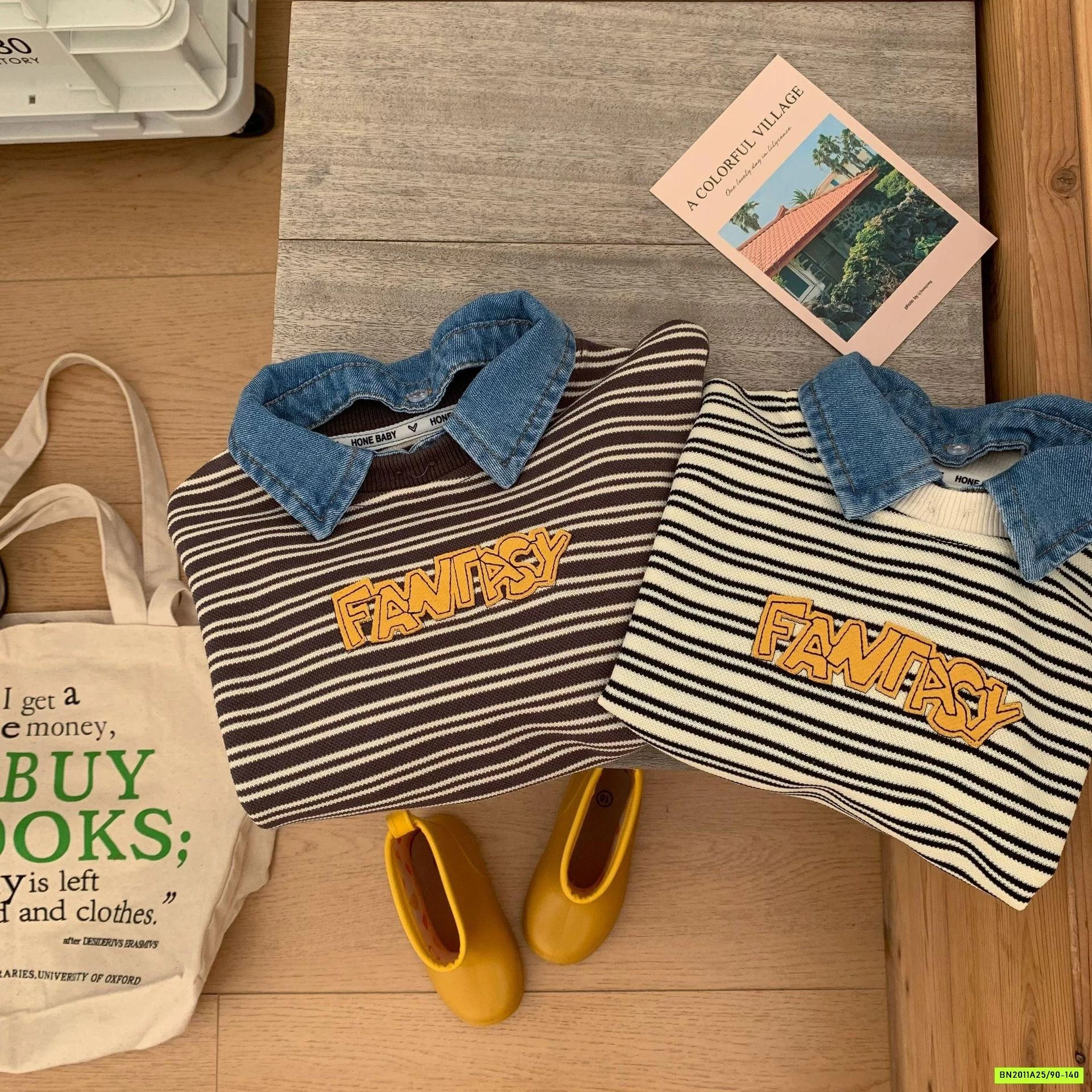 ÁO NỈ KẺ PHỐI CỔ SƠ MI