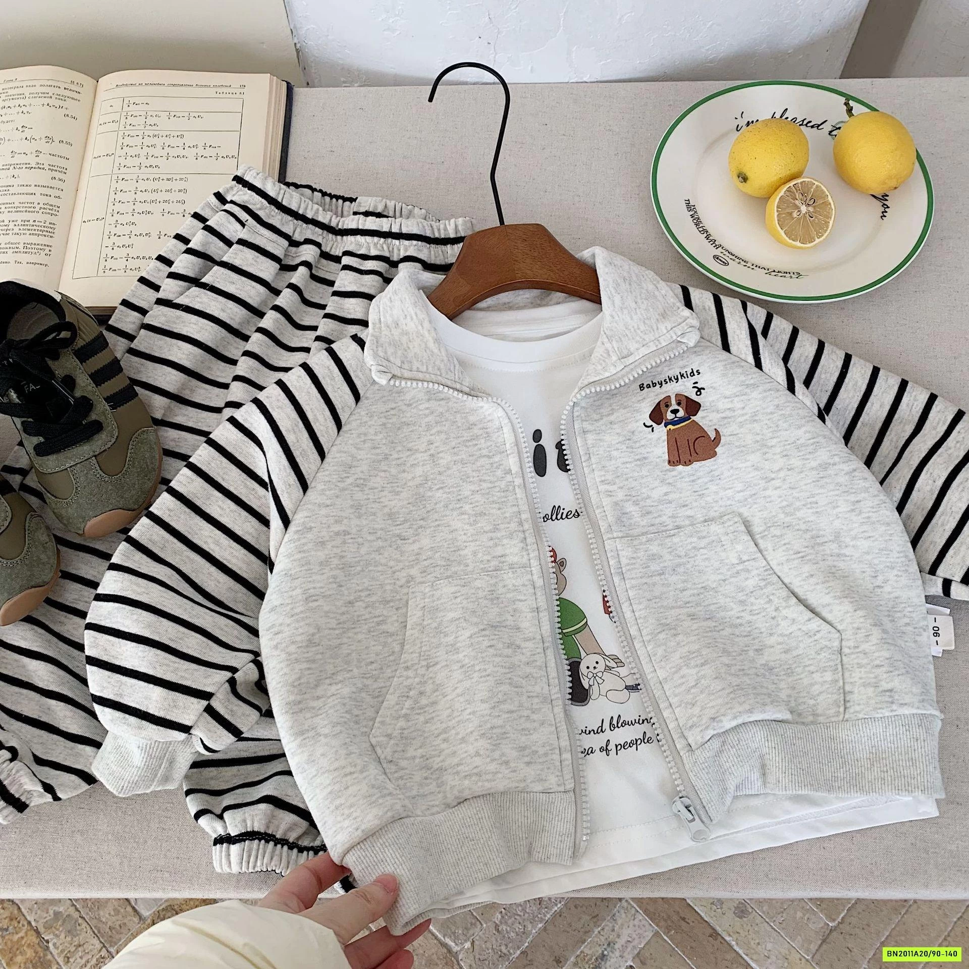 SÉT NỈ ÁO KHOÁC CÚN QUẦN KẺ