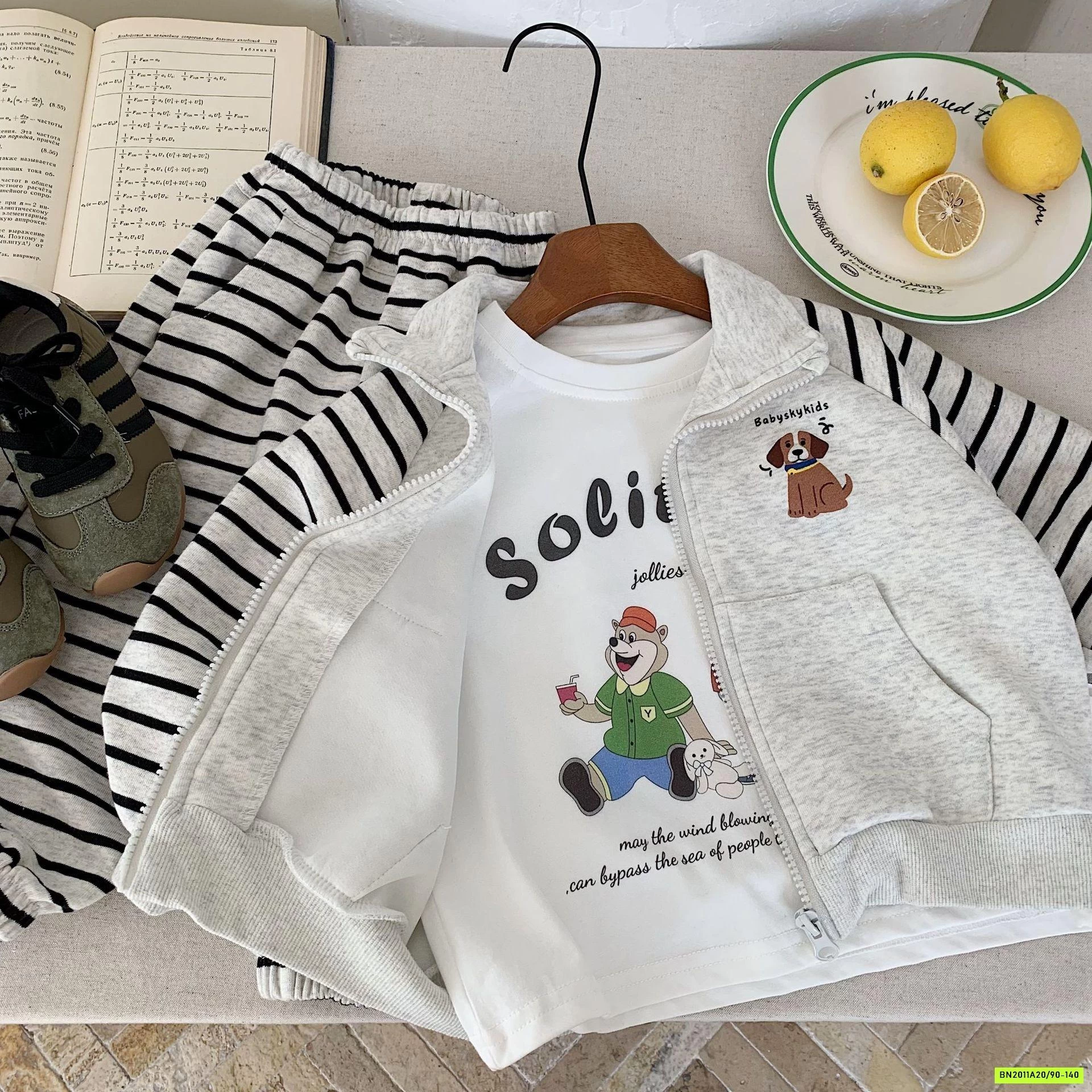 SÉT NỈ ÁO KHOÁC CÚN QUẦN KẺ