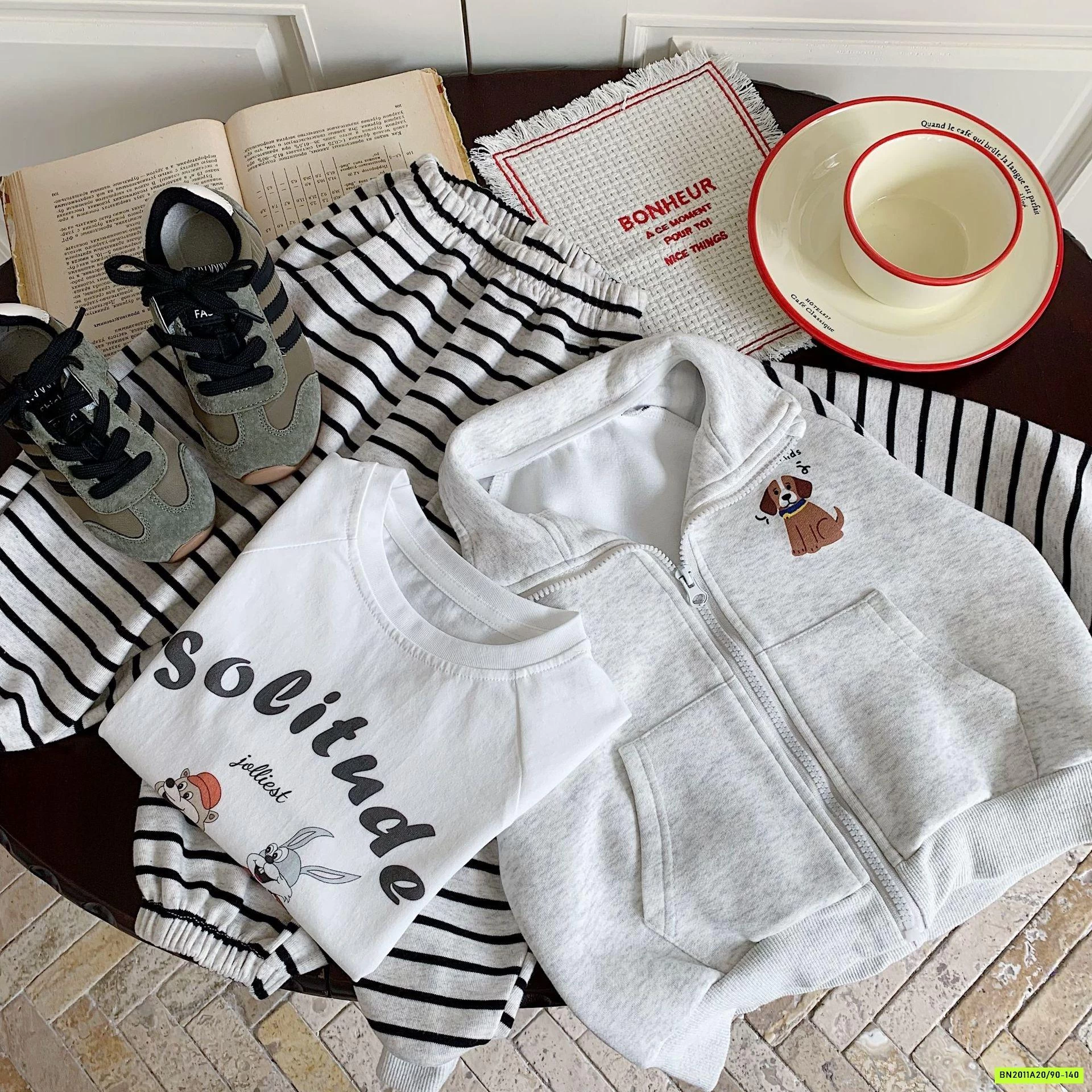 SÉT NỈ ÁO KHOÁC CÚN QUẦN KẺ