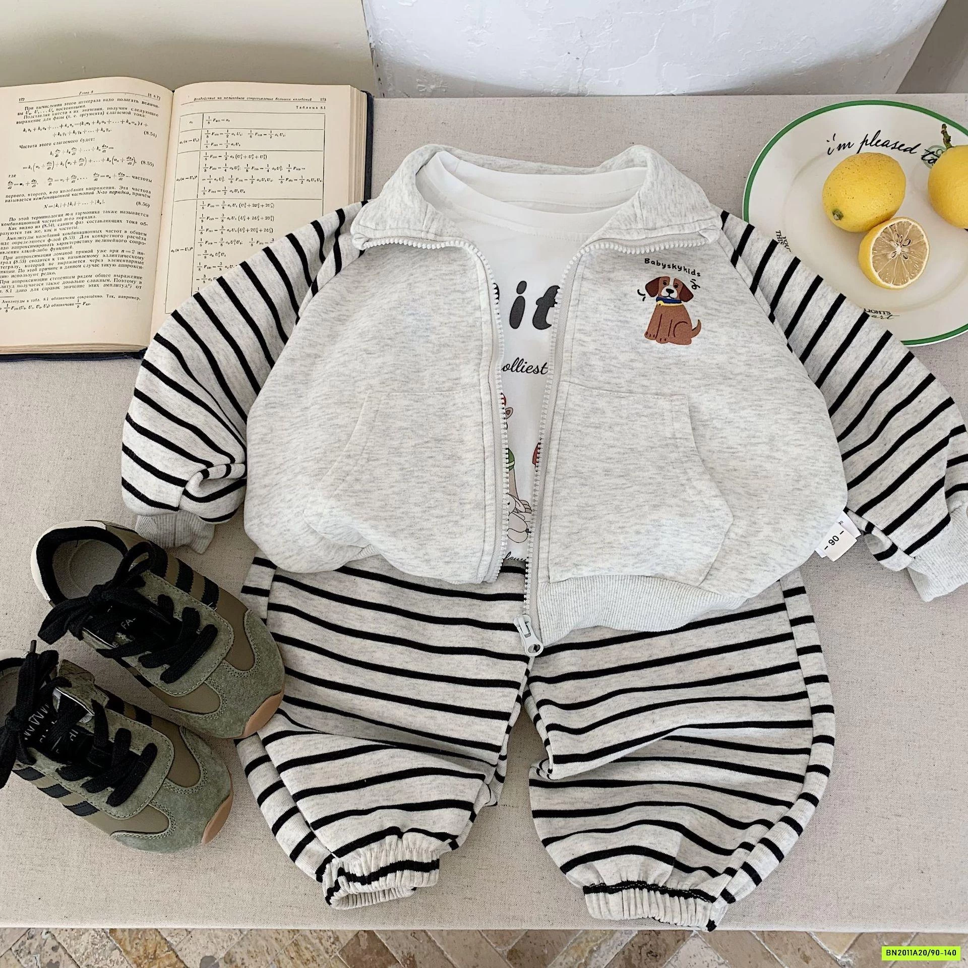 SÉT NỈ ÁO KHOÁC CÚN QUẦN KẺ