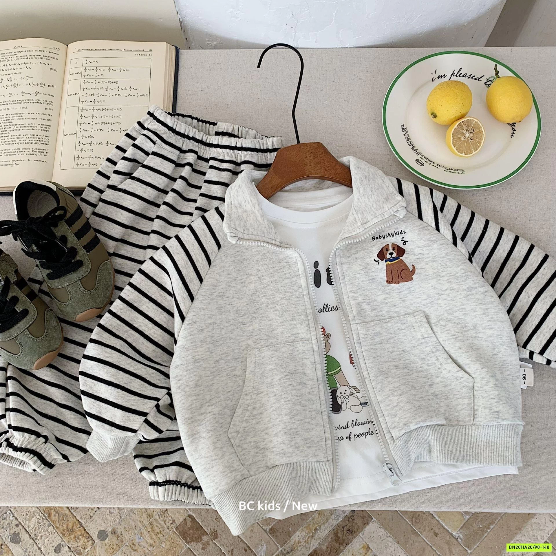 SÉT NỈ ÁO KHOÁC CÚN QUẦN KẺ