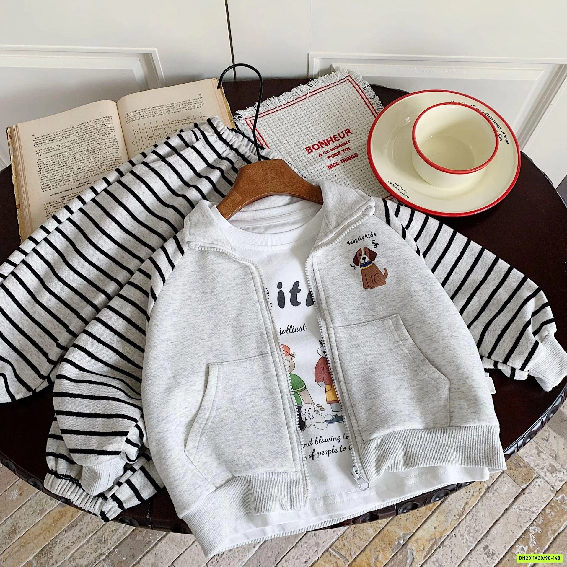 SÉT NỈ ÁO KHOÁC CÚN QUẦN KẺ