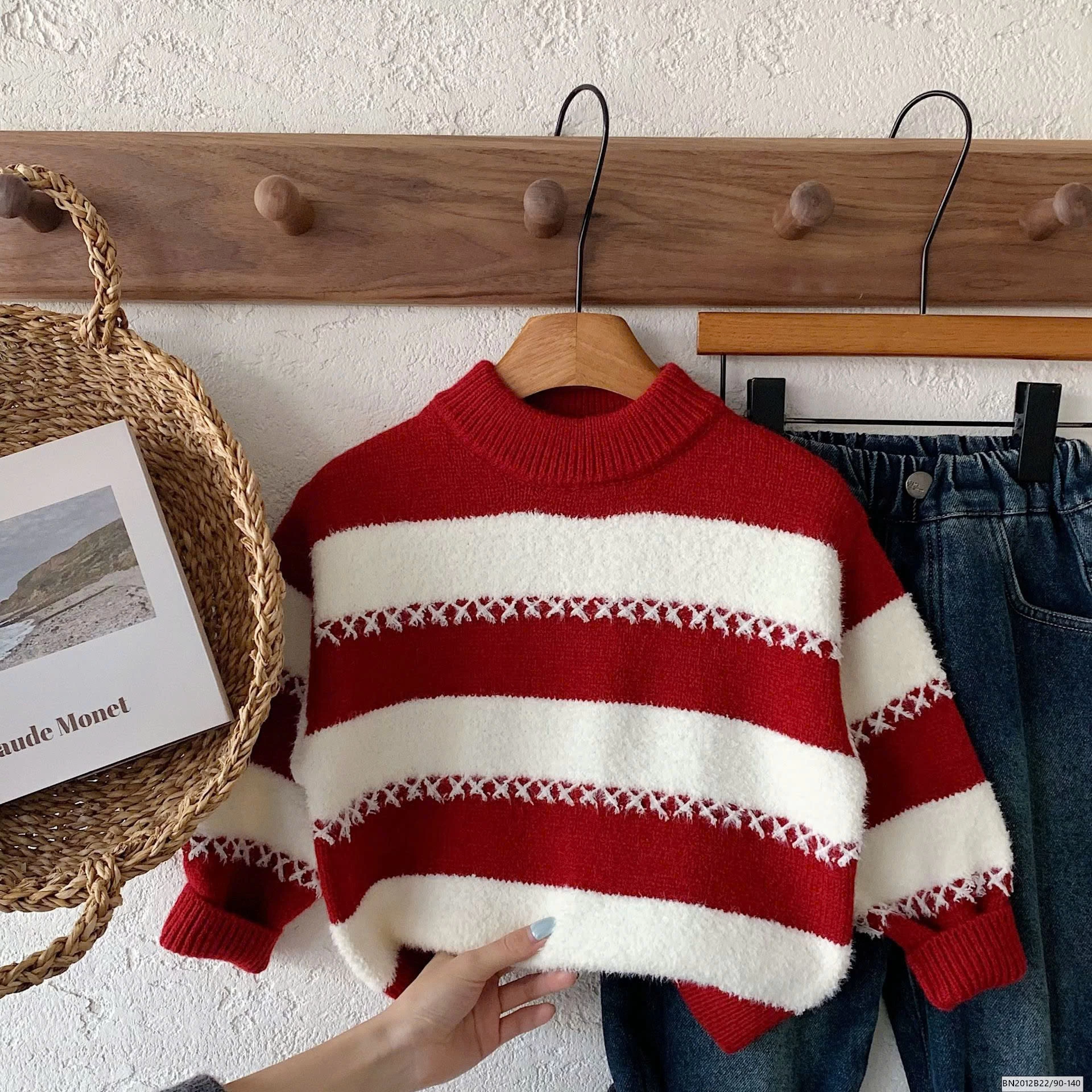 ÁO LEN TẾT 2026 KẺ NGÀNG ĐỎ TRẮNG