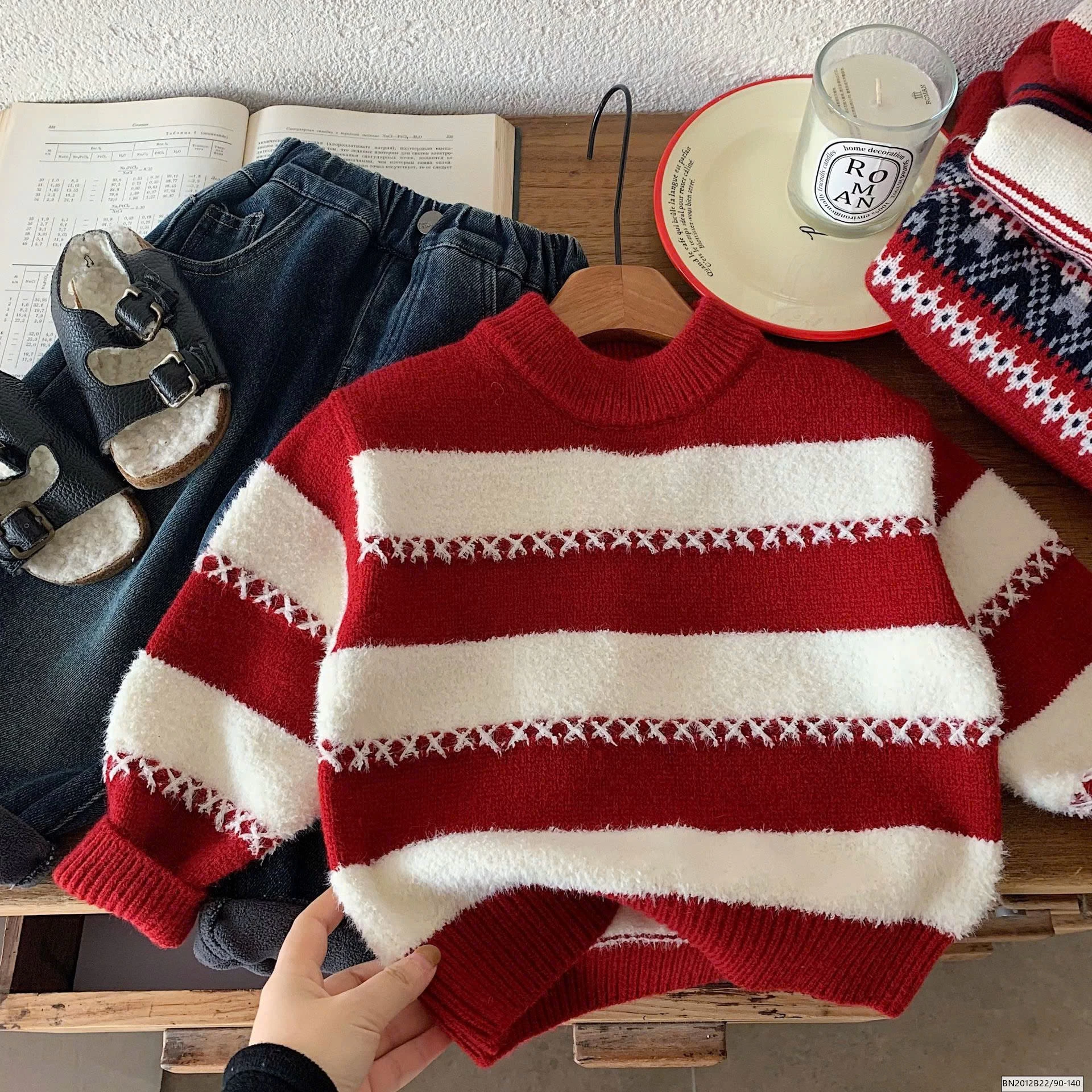 ÁO LEN TẾT 2026 KẺ NGÀNG ĐỎ TRẮNG