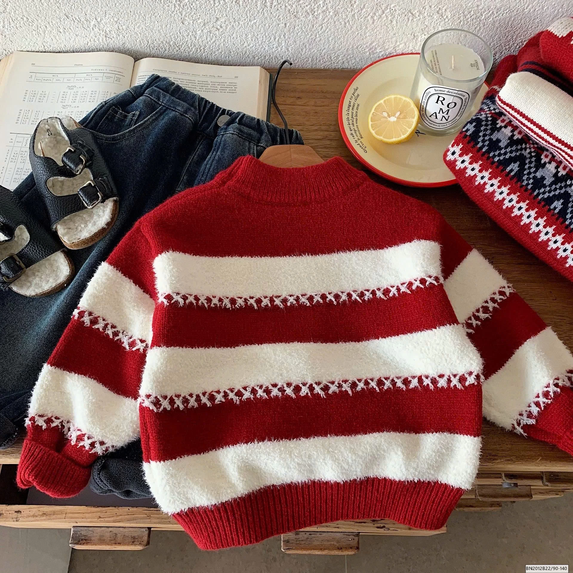 ÁO LEN TẾT 2026 KẺ NGÀNG ĐỎ TRẮNG