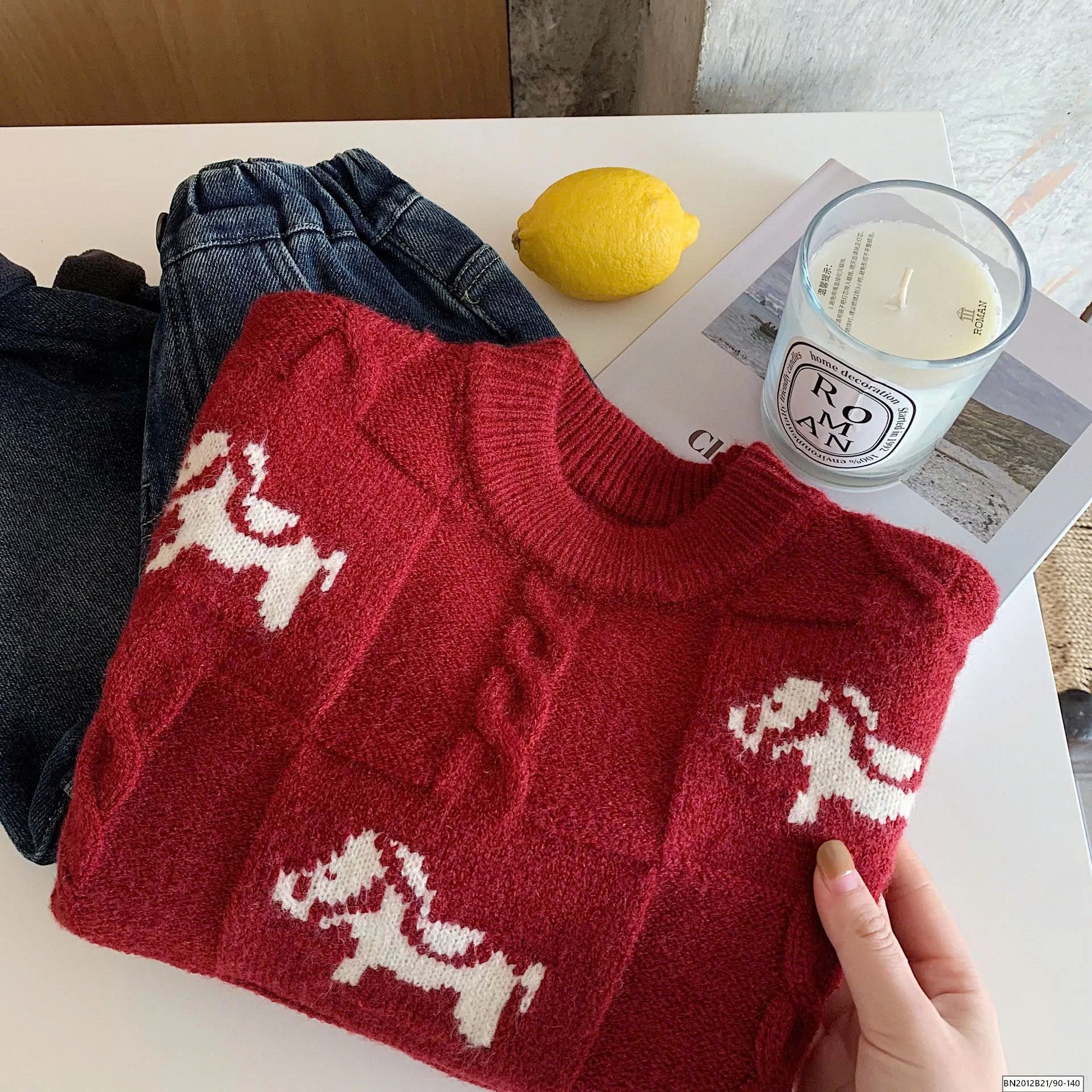 ÁO LEN THỪNG NGỰA ĐỎ CỔ TRÒN