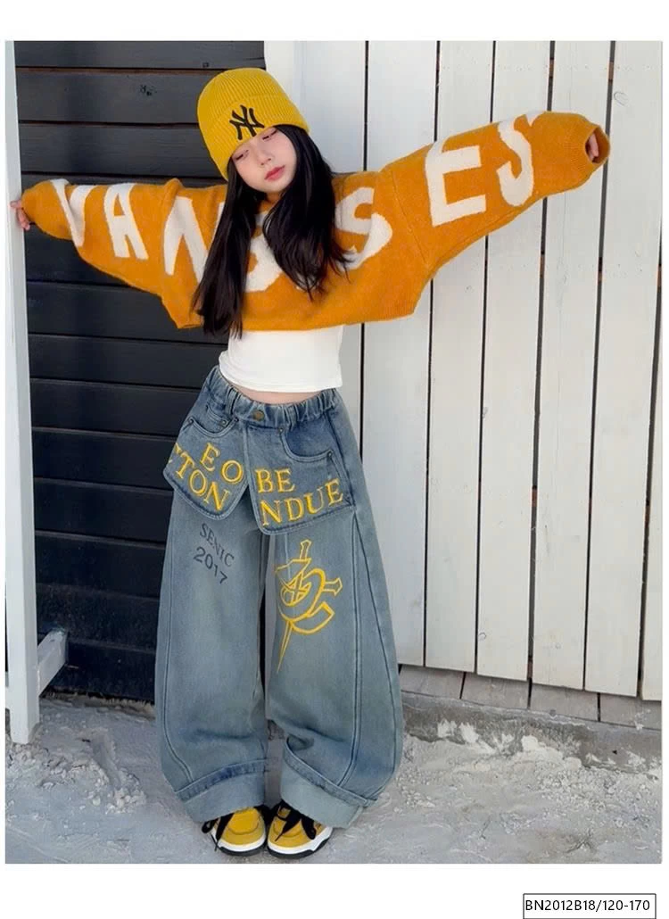 SÉT ÁO LEN CROPTOP MIX QUẦN JEAN CHỮ CÁ TÍNH LÓT LÔNG CỪU