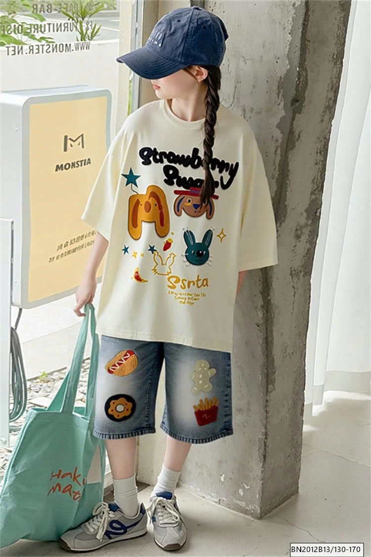 SET ÁO PHÔNG MIX QUẦN SHORT JEAN HÌNH ĐỒ ĂN NHANH