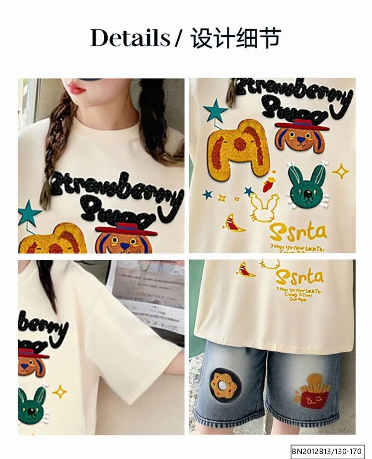 SET ÁO PHÔNG MIX QUẦN SHORT JEAN HÌNH ĐỒ ĂN NHANH