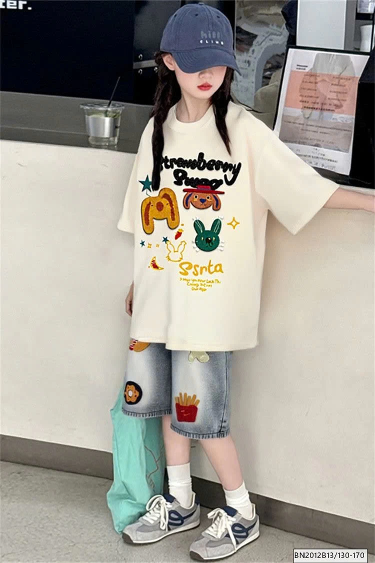 SET ÁO PHÔNG MIX QUẦN SHORT JEAN HÌNH ĐỒ ĂN NHANH