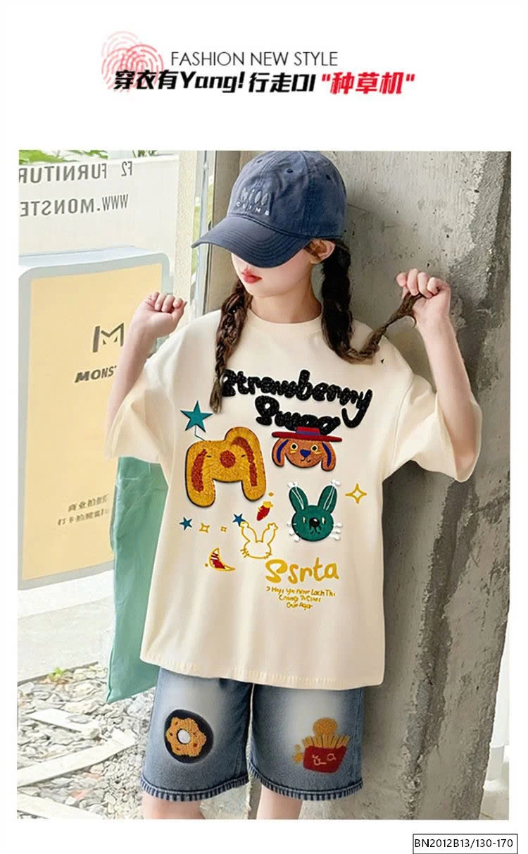 SET ÁO PHÔNG MIX QUẦN SHORT JEAN HÌNH ĐỒ ĂN NHANH