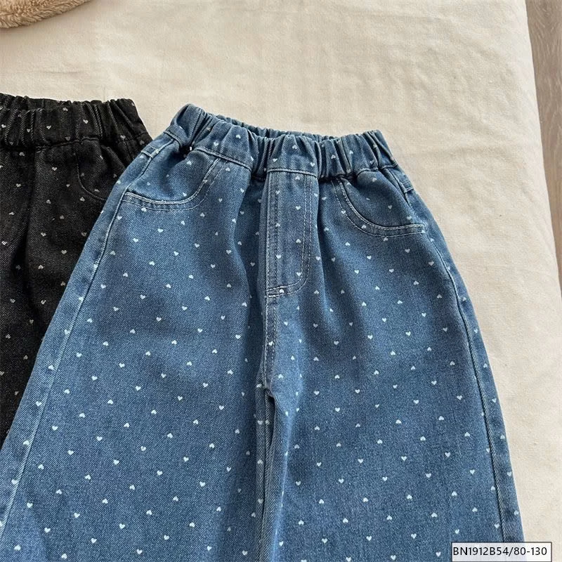 QUẦN JEAN CHẤM BI TRÁI TIM  ỐNG RỘNG