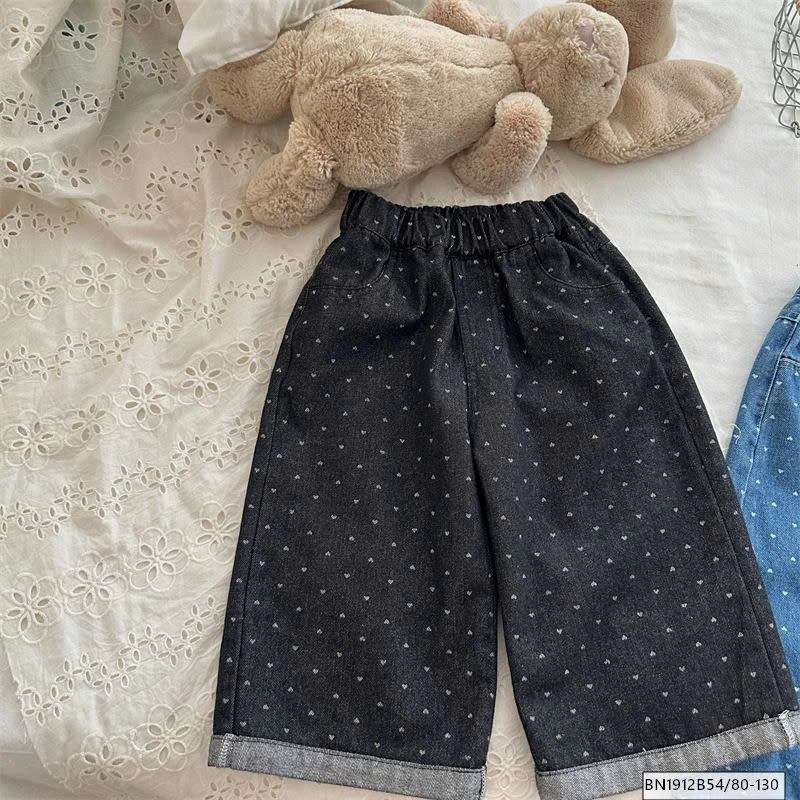 QUẦN JEAN CHẤM BI TRÁI TIM  ỐNG RỘNG