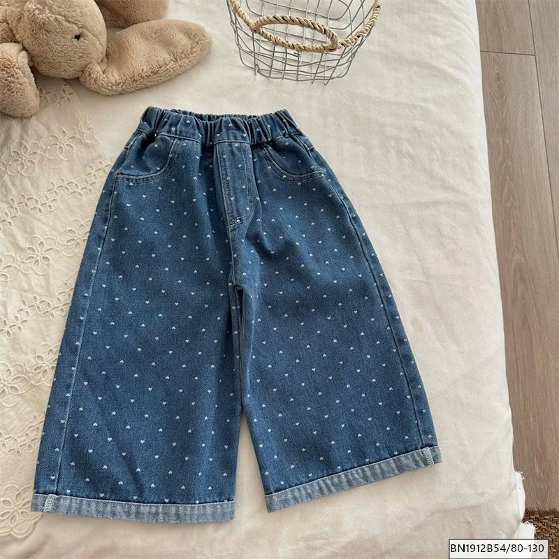 QUẦN JEAN CHẤM BI TRÁI TIM  ỐNG RỘNG