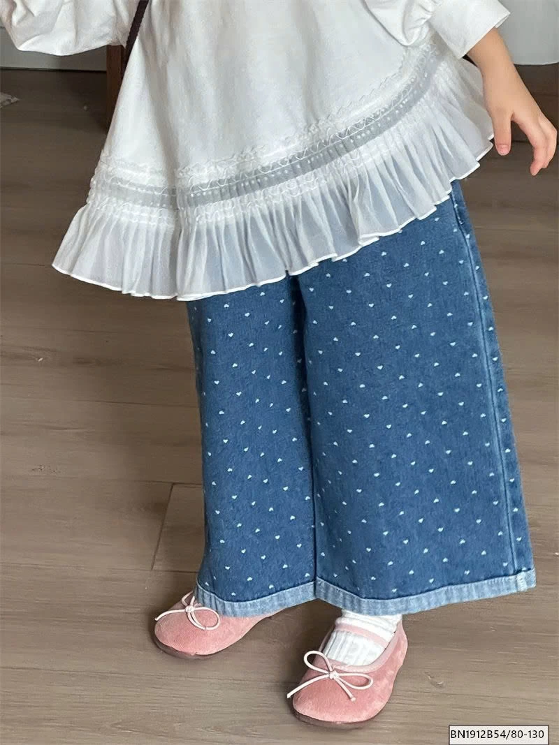 QUẦN JEAN CHẤM BI TRÁI TIM  ỐNG RỘNG