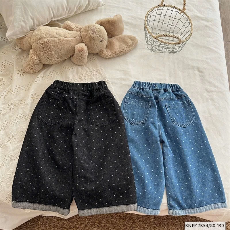 QUẦN JEAN CHẤM BI TRÁI TIM  ỐNG RỘNG