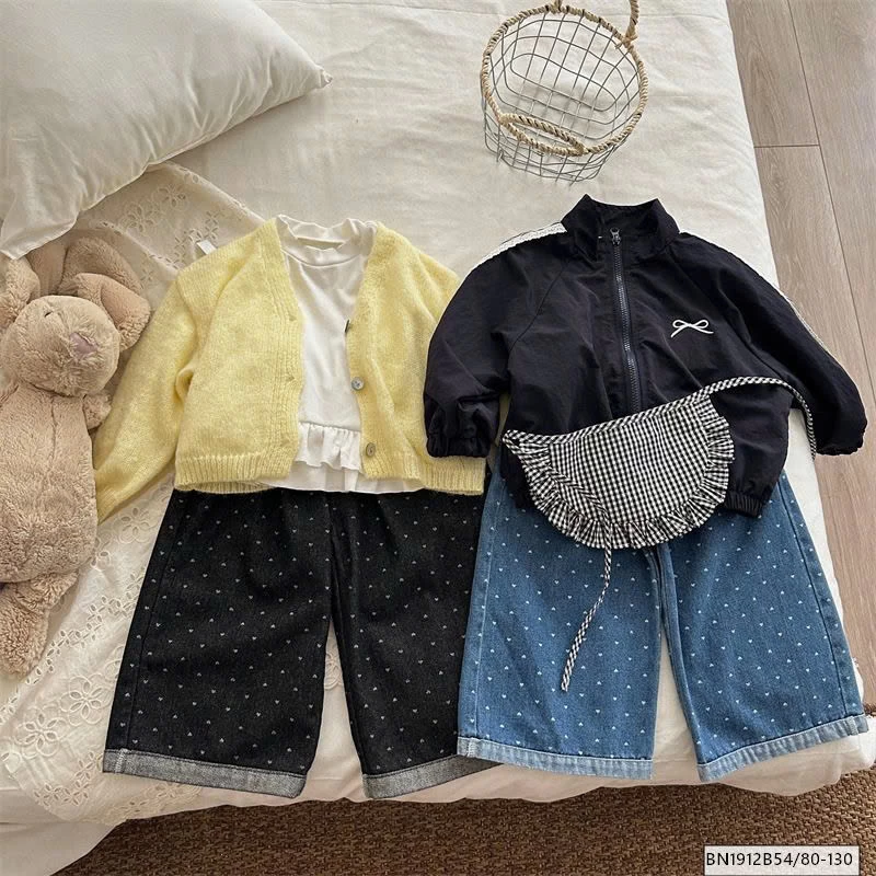 QUẦN JEAN CHẤM BI TRÁI TIM  ỐNG RỘNG