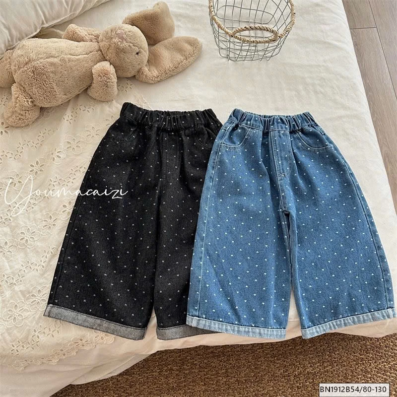 QUẦN JEAN CHẤM BI TRÁI TIM  ỐNG RỘNG