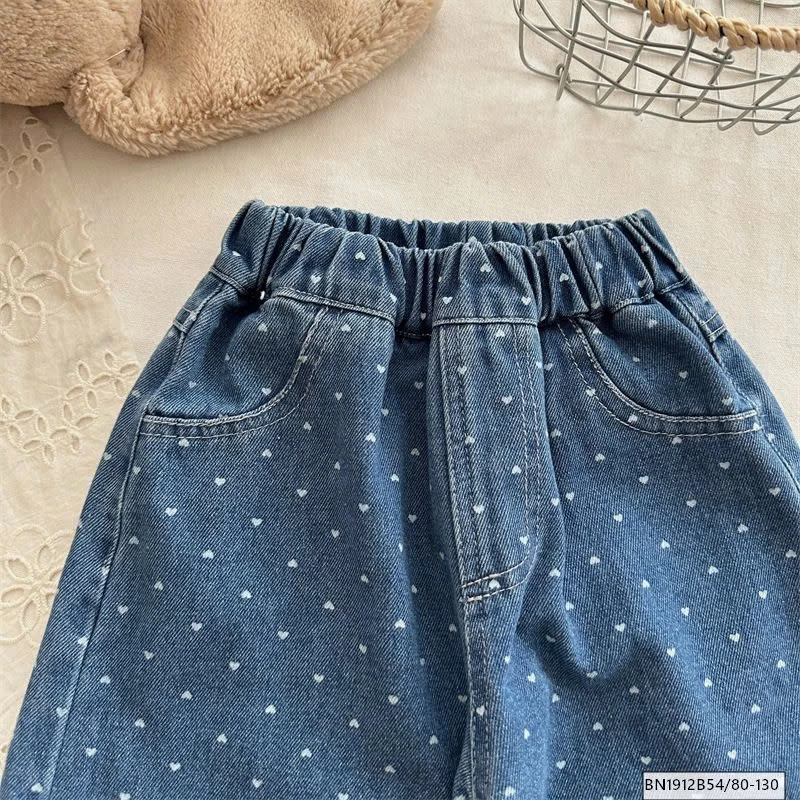 QUẦN JEAN CHẤM BI TRÁI TIM  ỐNG RỘNG
