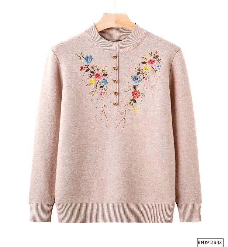 ÁO LEN TRUNG NIÊN CỔ THÊU HOA LÓT LÔNG SIÊU ẤM