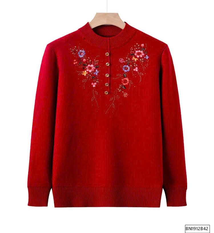 ÁO LEN TRUNG NIÊN CỔ THÊU HOA LÓT LÔNG SIÊU ẤM