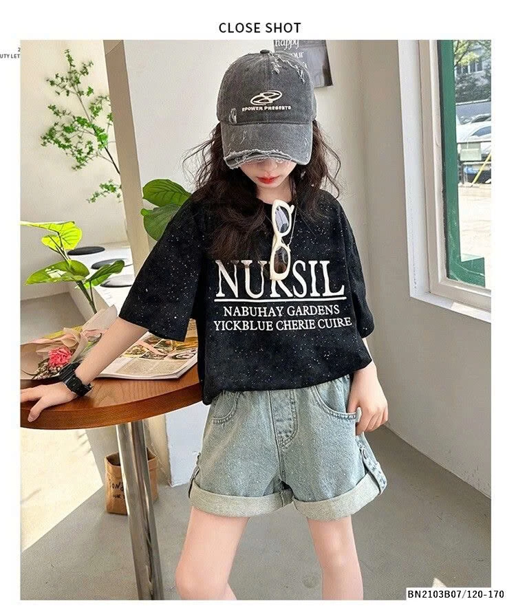 SÉT ÁO THUN CHỮ NURSIL MIX QUẦN SHORT JEAN GẤP GẤU