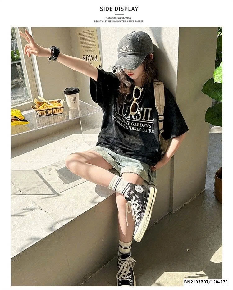 SÉT ÁO THUN CHỮ NURSIL MIX QUẦN SHORT JEAN GẤP GẤU