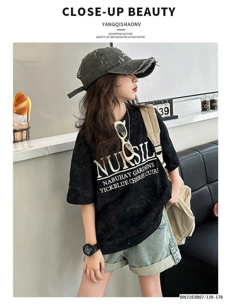 SÉT ÁO THUN CHỮ NURSIL MIX QUẦN SHORT JEAN GẤP GẤU