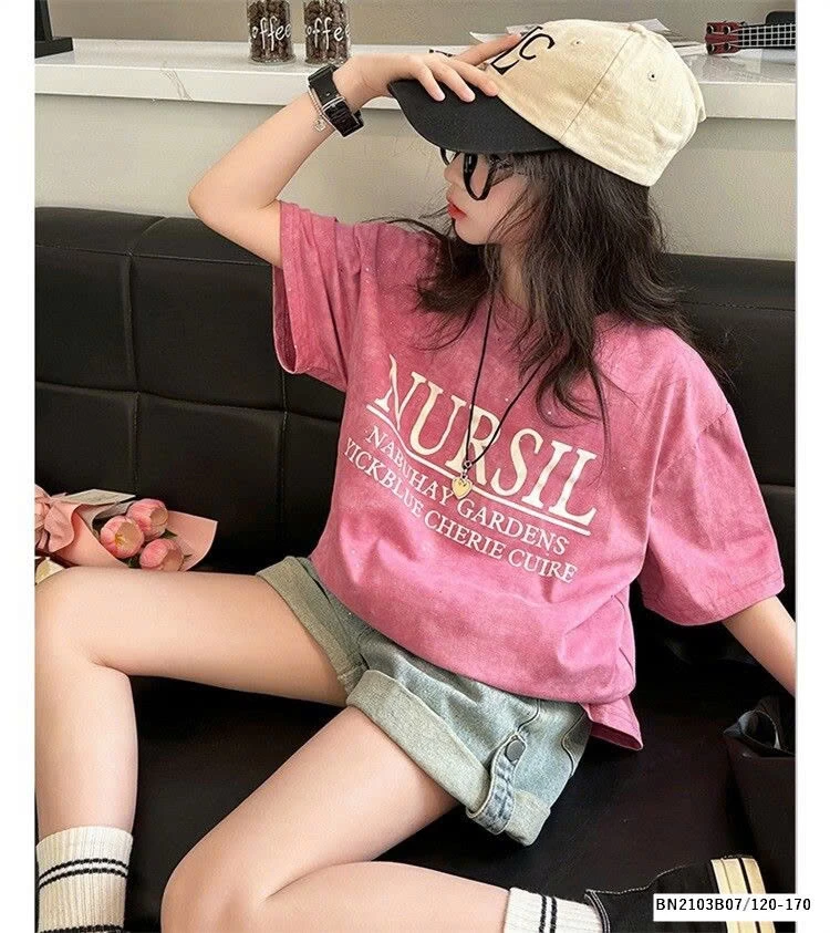 SÉT ÁO THUN CHỮ NURSIL MIX QUẦN SHORT JEAN GẤP GẤU