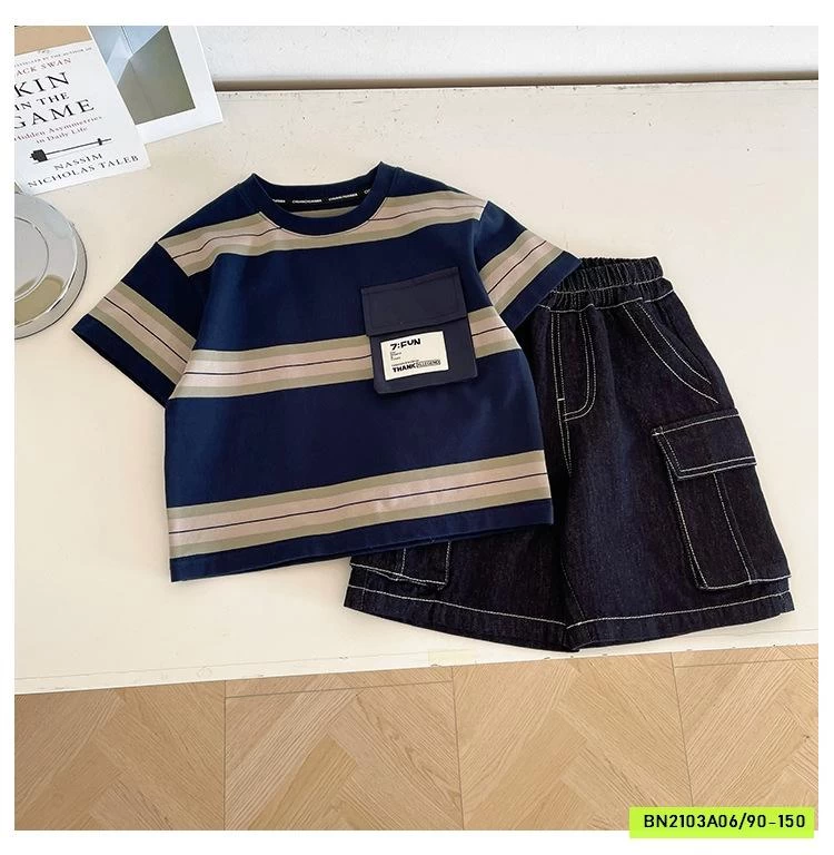 ÁO THUN PHỐI KẺ TÚI NGỰC CHUANCHUANMA