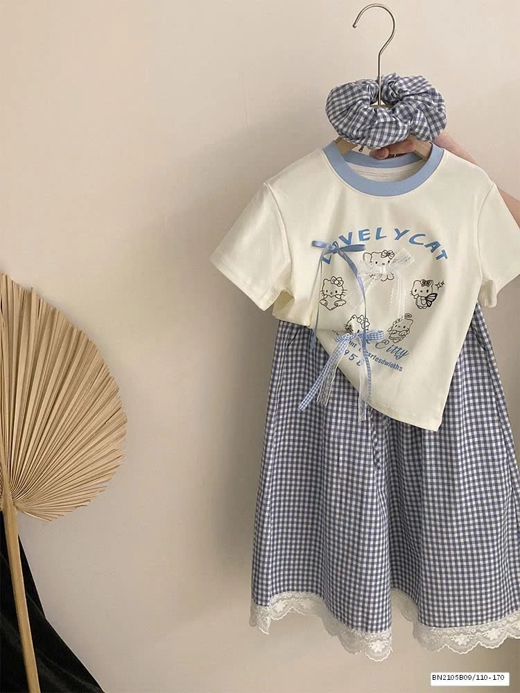 SÉT ÁO THUN NƠ MIX QUẦN SUÔNG CARO