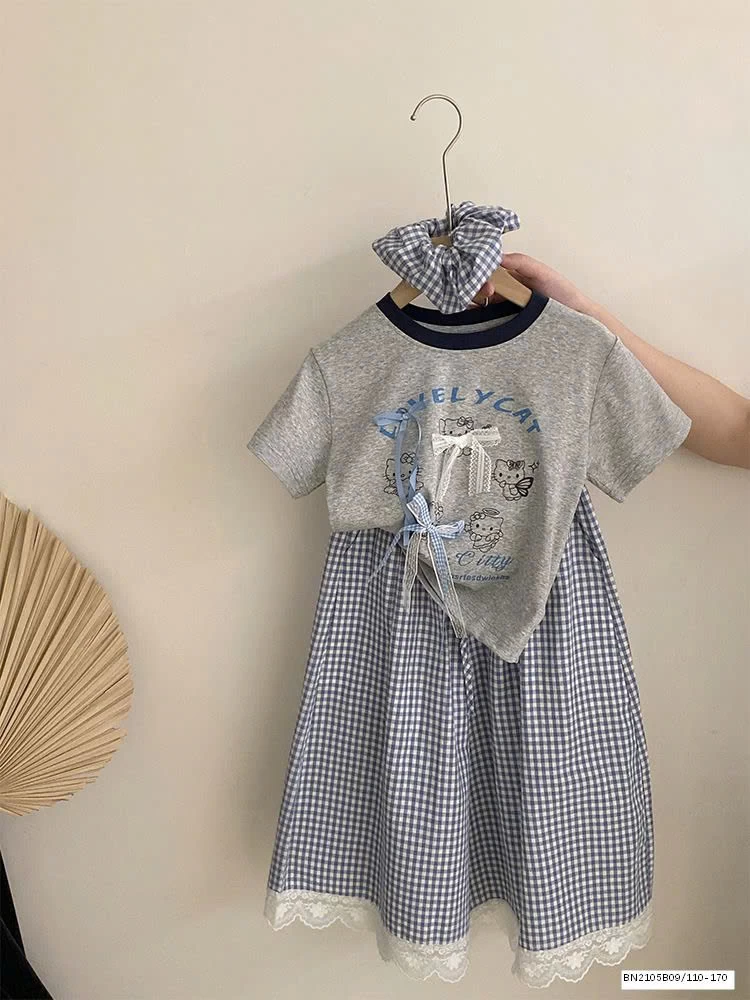 SÉT ÁO THUN NƠ MIX QUẦN SUÔNG CARO