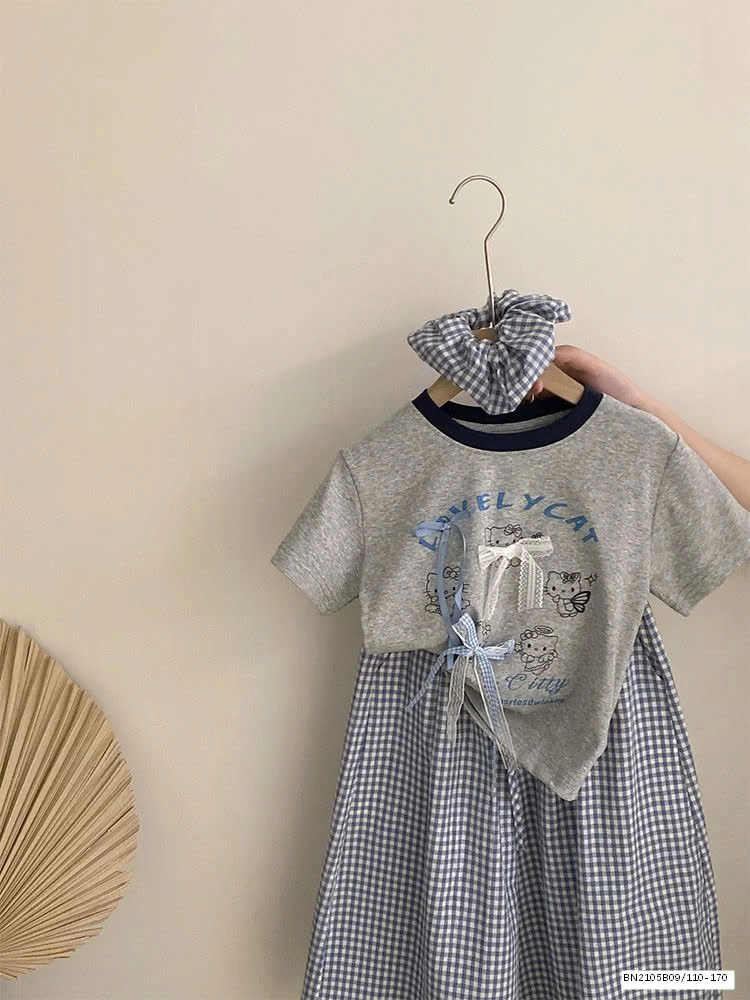 SÉT ÁO THUN NƠ MIX QUẦN SUÔNG CARO