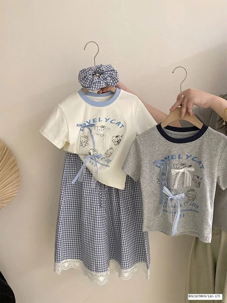 SÉT ÁO THUN NƠ MIX QUẦN SUÔNG CARO