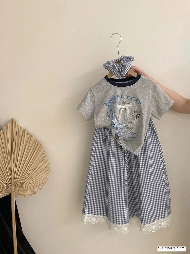 SÉT ÁO THUN NƠ MIX QUẦN SUÔNG CARO