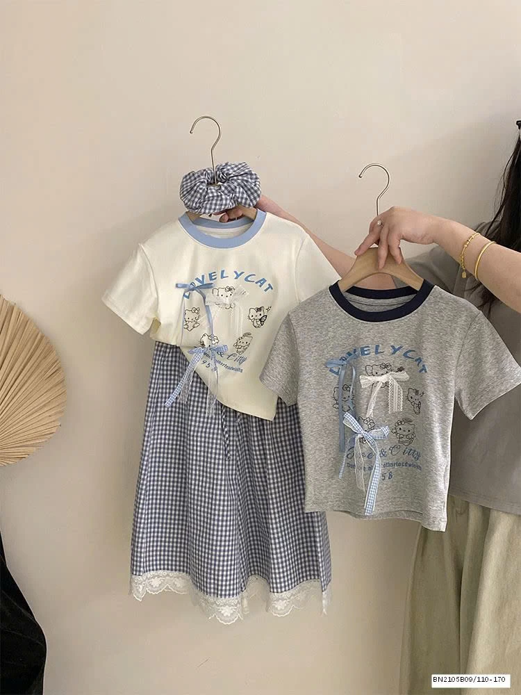 SÉT ÁO THUN NƠ MIX QUẦN SUÔNG CARO