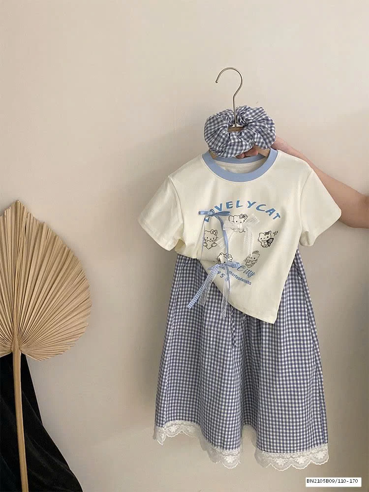 SÉT ÁO THUN NƠ MIX QUẦN SUÔNG CARO