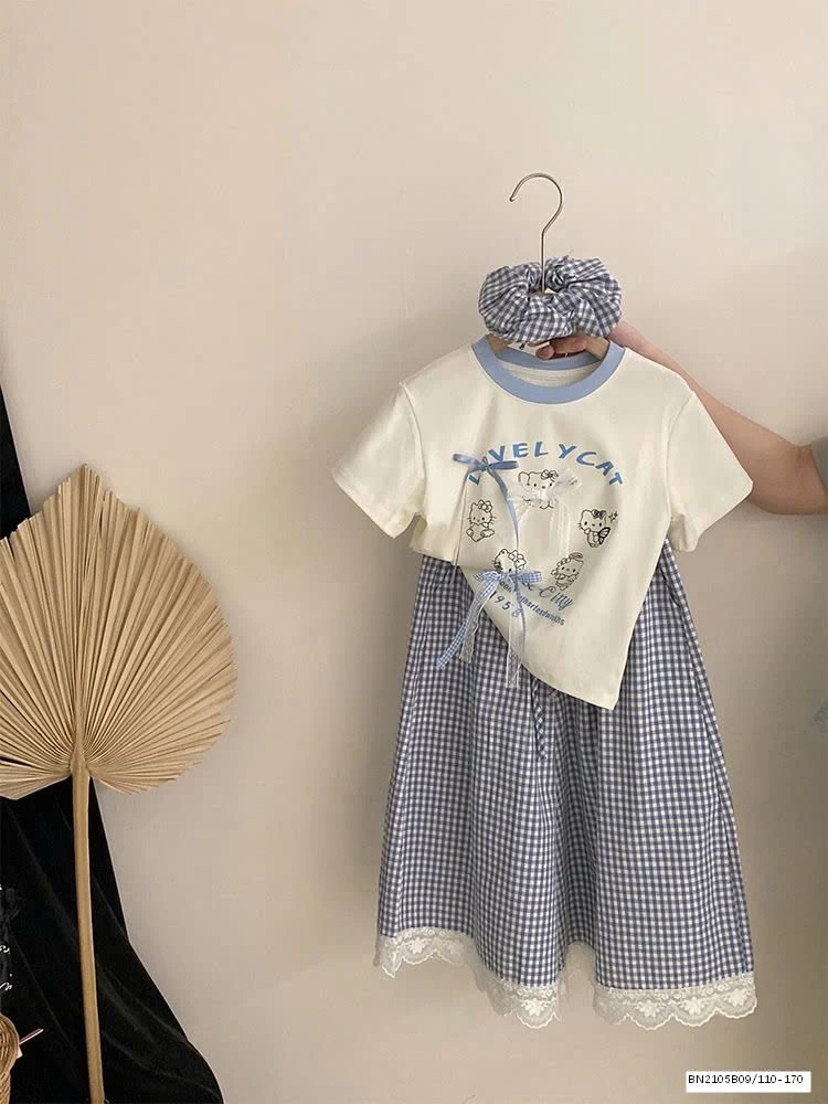 SÉT ÁO THUN NƠ MIX QUẦN SUÔNG CARO