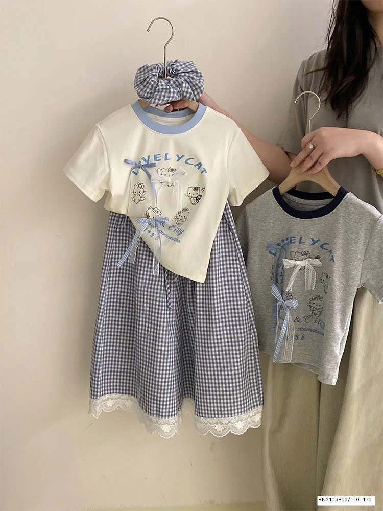 SÉT ÁO THUN NƠ MIX QUẦN SUÔNG CARO