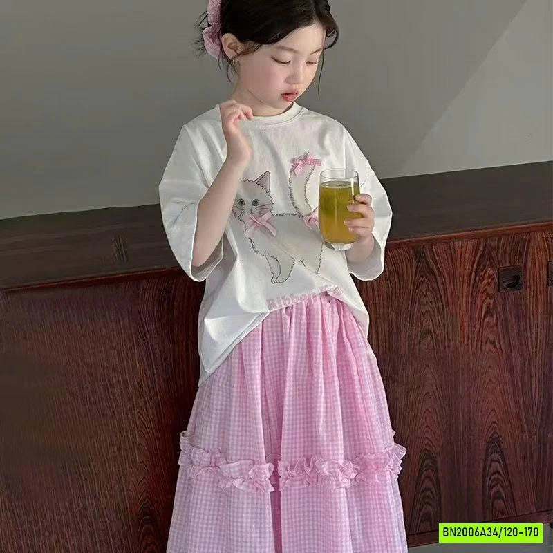 ÁO THUN MÈO MIX CV DÀI HỒNG