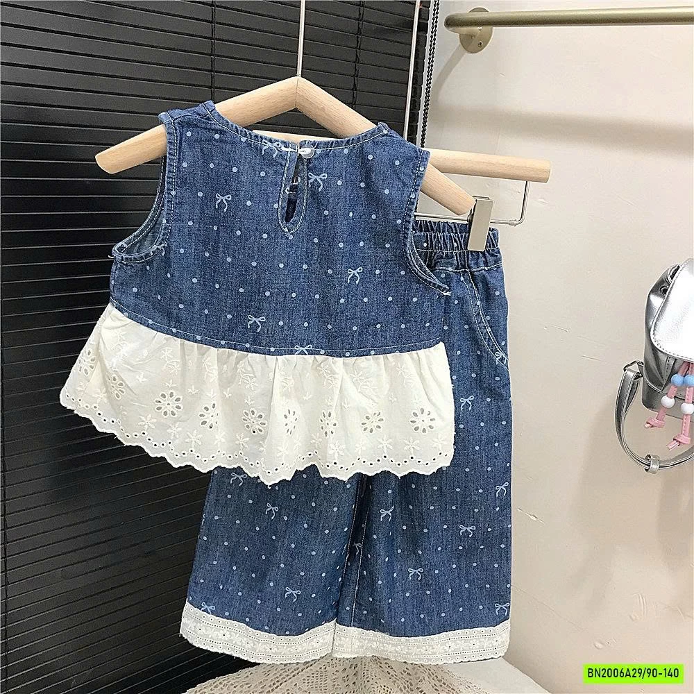 SÉT BBD JEANS NƠ PHỐI REN