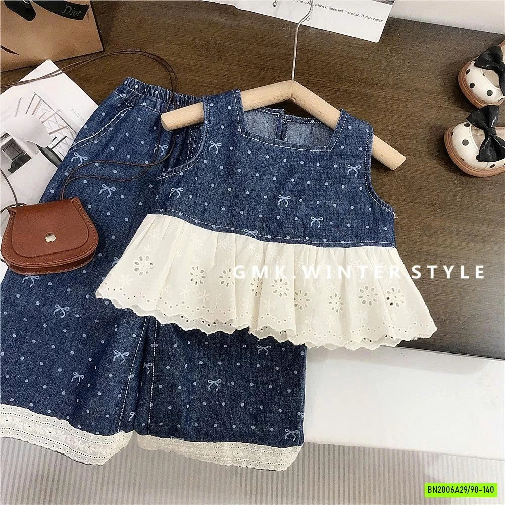 SÉT BBD JEANS NƠ PHỐI REN