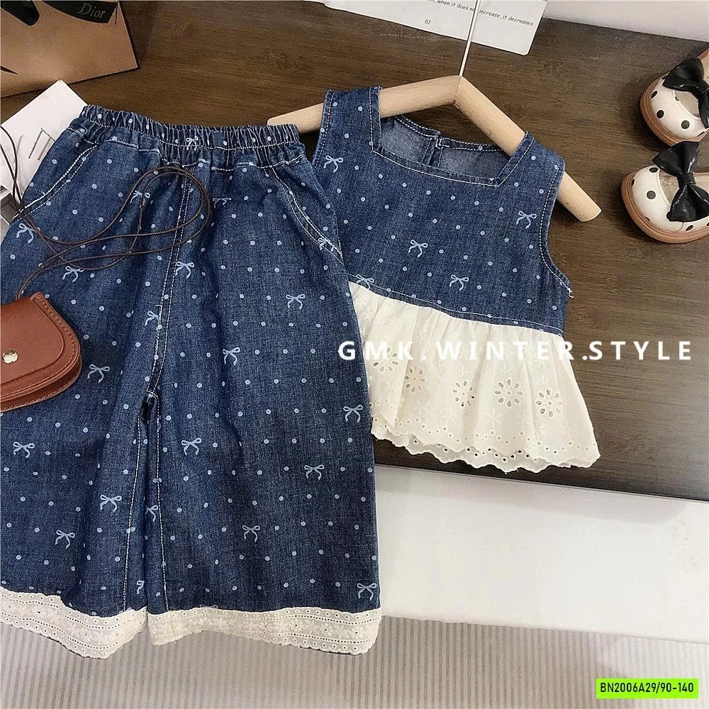 SÉT BBD JEANS NƠ PHỐI REN