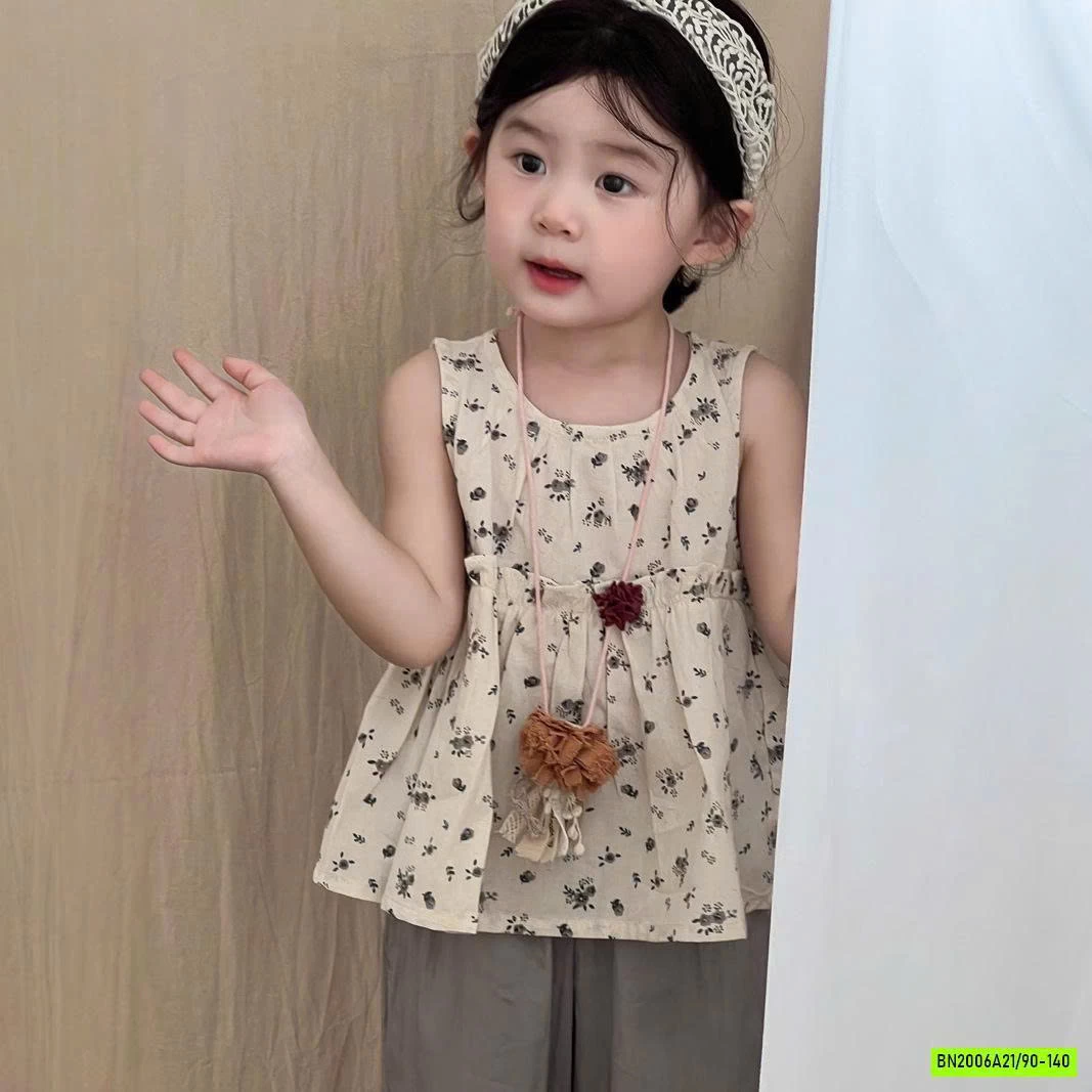 ÁO BBD HOA NHÍ MIX QUẦN XÁM