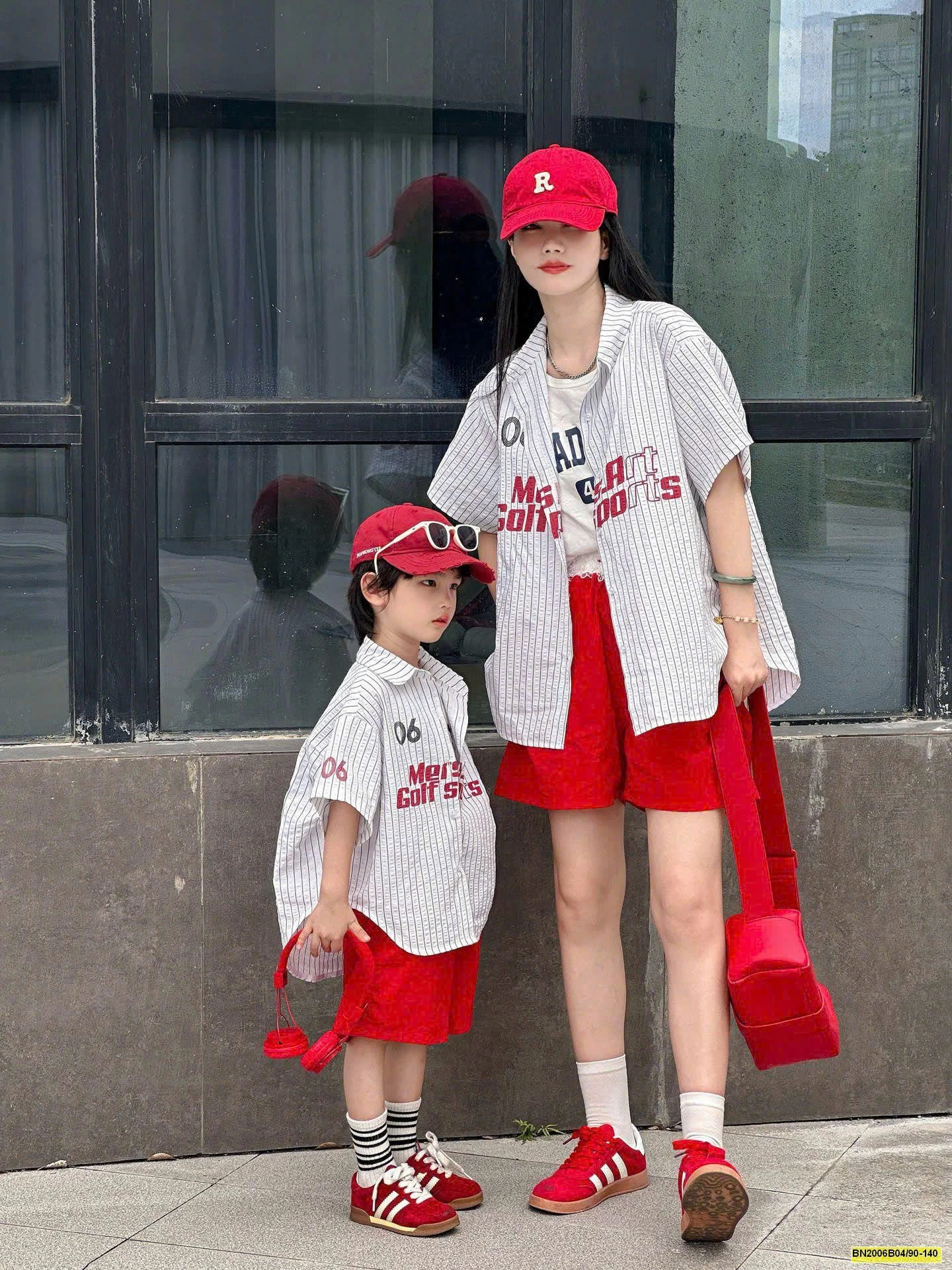 SET ÁO SƠ MI MIX SHORT ĐỎ CHO MẸ VÀ BÉ